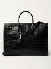 Croc-Effect Leather Tote Bag - black - One Size