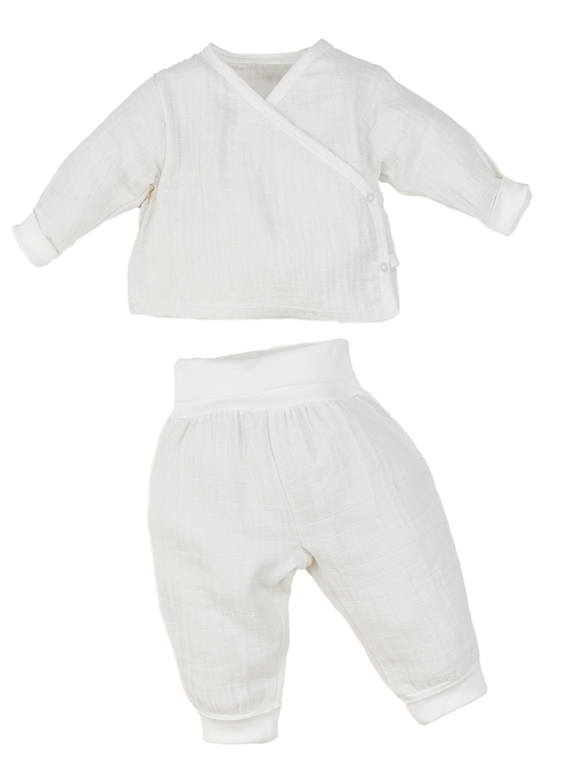 Muslin Side Snap Top & Pant Set - Organic White