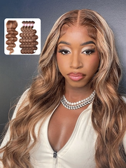 
    UNice Honey Blonde Piano Highlighted Body Wave 4Pcs Bundles With Closure