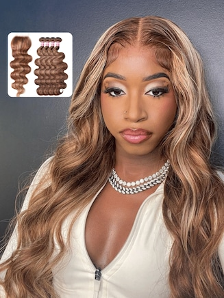 UNice Honey Blonde Piano Highlighted Body Wave 4Pcs Bundles With Closure