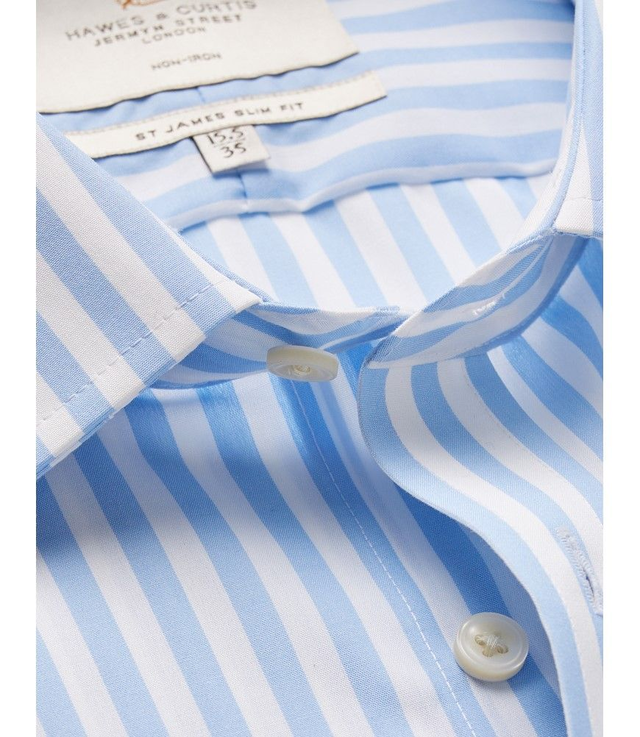 Slim Fit Blue & White Bold Stripe Non-Iron Shirt