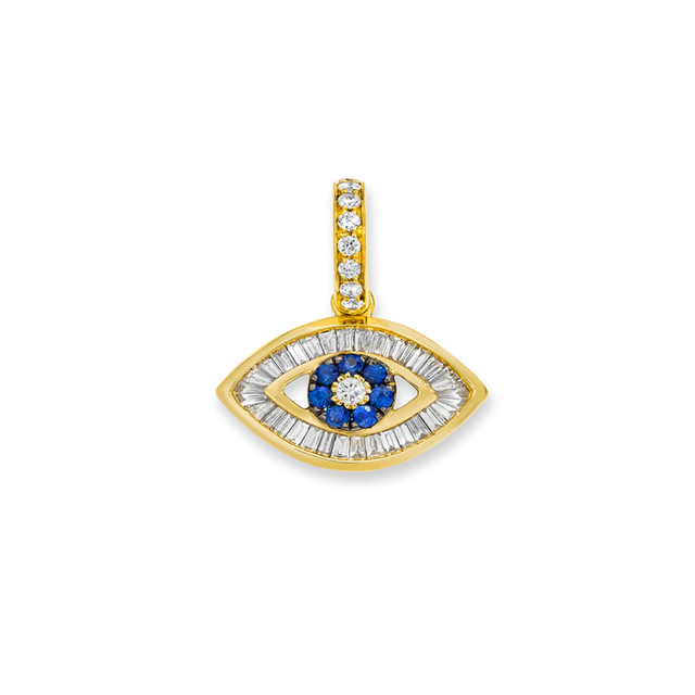 Baguette Diamond & Blue Sapphire Eye Charm