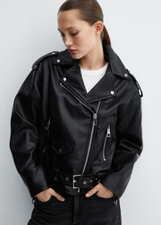 Leather-effect biker jacket - Women | MANGO OUTLET USA