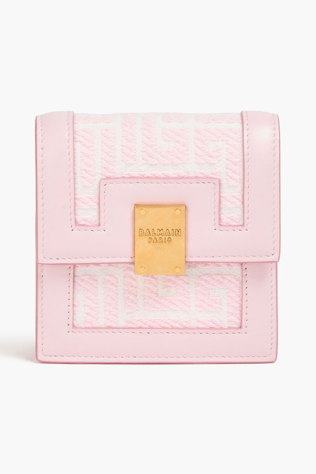 Jacquard and leather cardholder - baby pink - One Size