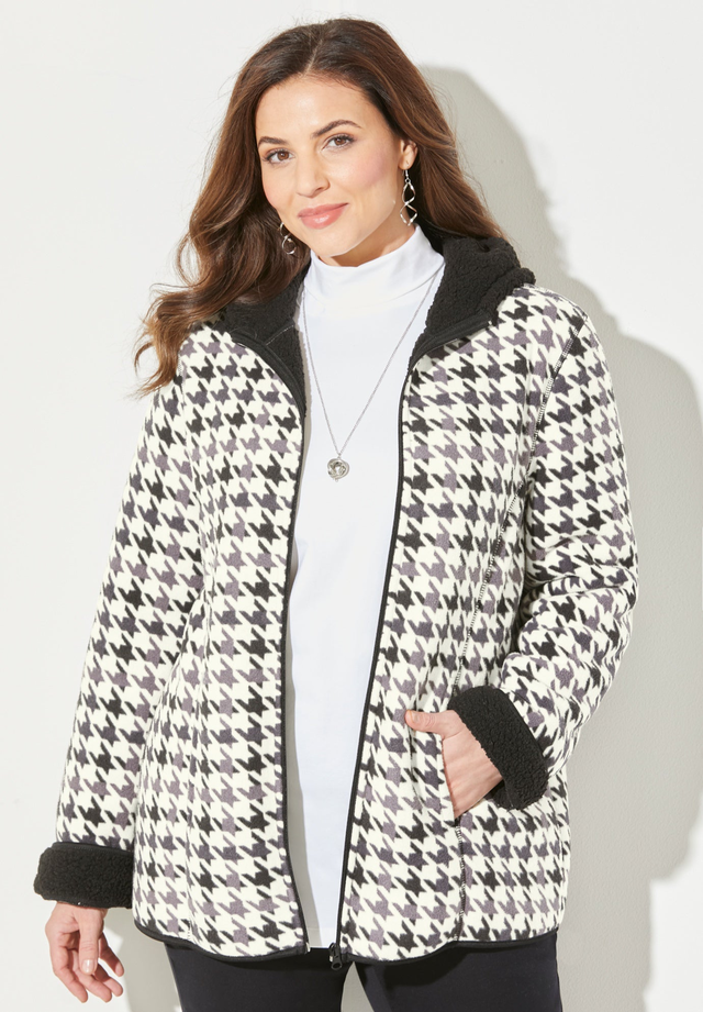 Printed Fleece Coat with Sherpa Lining