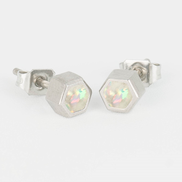 Hexagon Pearl White Opal Glowstone Earrings