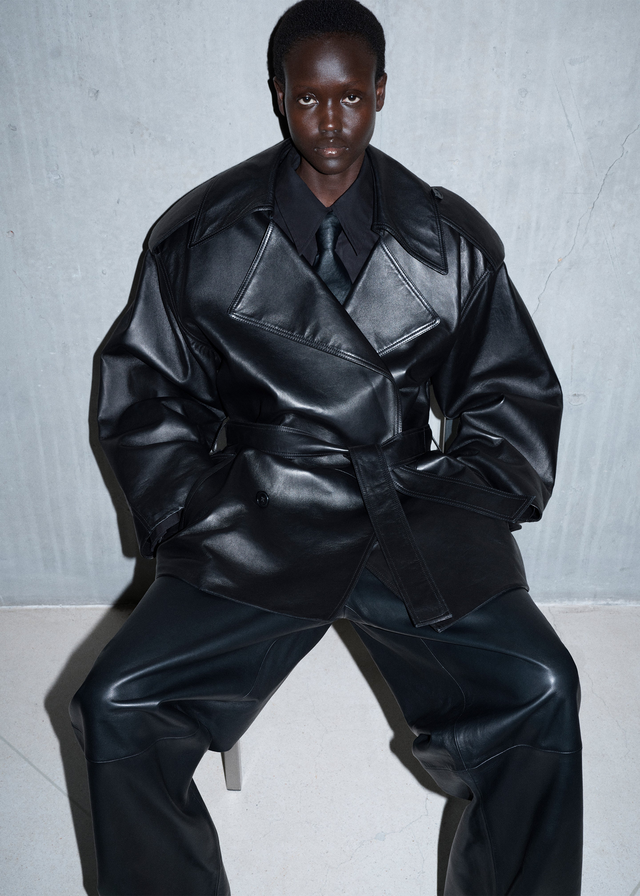 Zurich Oversized Faux Leather Short Trench - Black