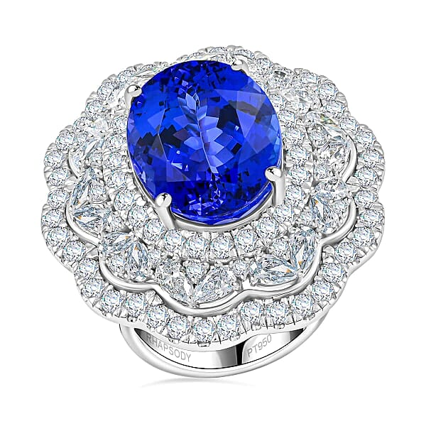 Chairman Vault Collection - Certified and Appraised RHAPSODY 950 Platinum AAAA Tanzanite and E-F VS Diamond Floral Halo Ring 27.50 grams, 20.10 Ct - 7769316 - TJC