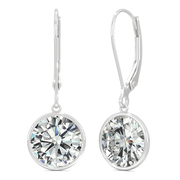 3.80 CTW DEW Round Moissanite Bezel Drop Earrings in 14K White Gold