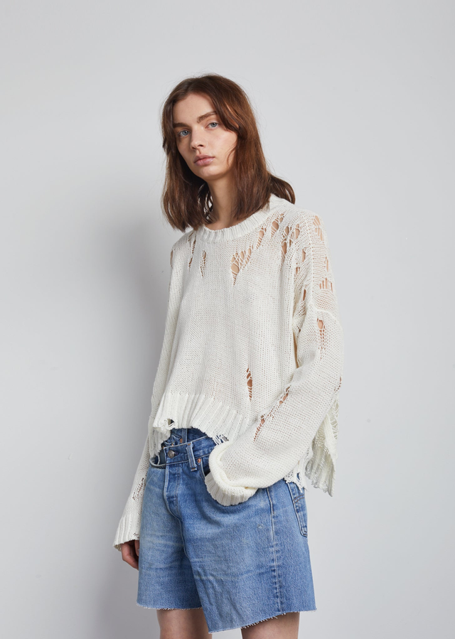 Shredded Side Slit Sweater