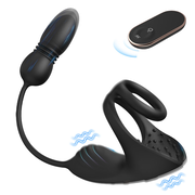 Acmejoy - 9 Thrusting & Vibrating Prostate Massager with Dual Cocking Rings Testicular Stimulator