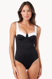 Monochrome Texture Bustier Balconette One Piece