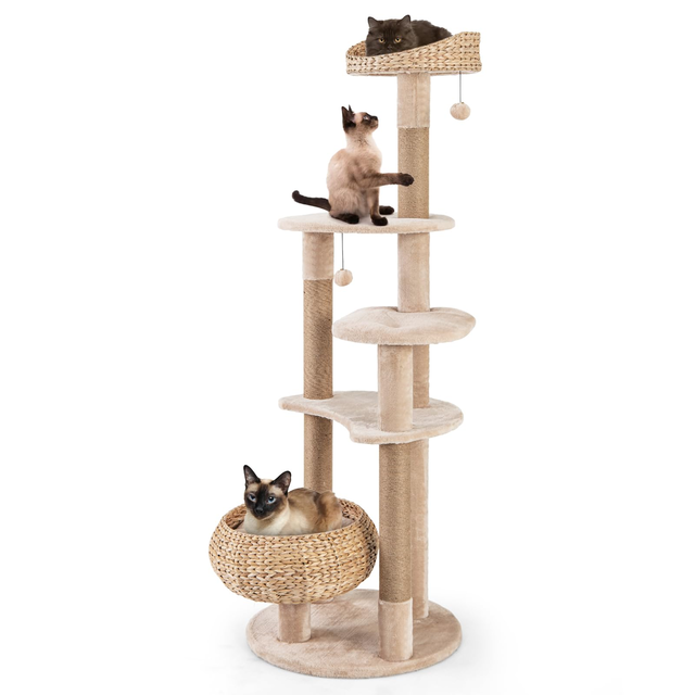 Tangkula 65 Inch Tall Cat Tower with Jute Scratching Posts