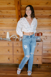 Susie Distressed Straight-Mid Rise Jeans