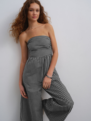 Mono Gingham Bandeau Seersucker Jumpsuit