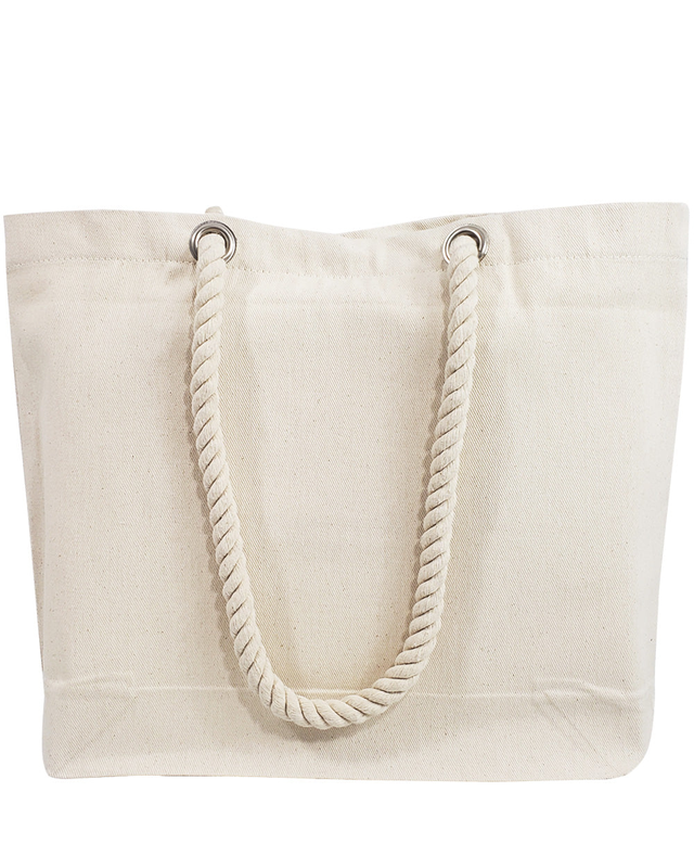 Closeout Canvas Beach Tote Bag with Fancy Rope Handles
