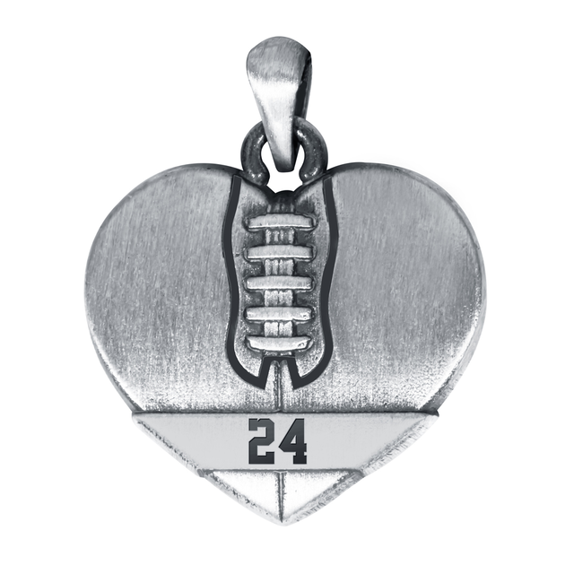 Sterling Silver Heart Shaped Football Pendant w/ Number & Chain