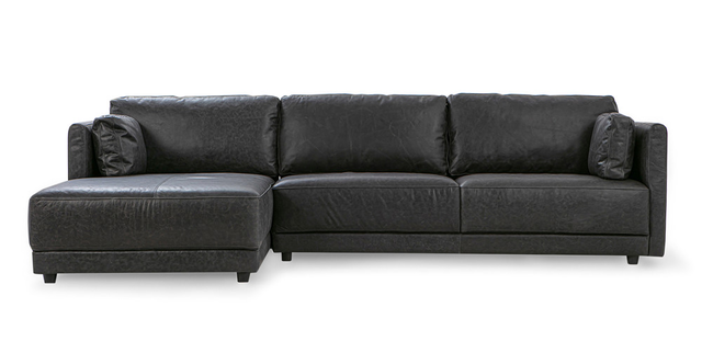 Domus 114" Leather Sofa Sectional Left, Ebony