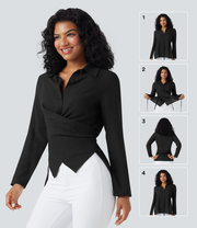 Long Sleeve Wrapped Tie Back Work Shirt