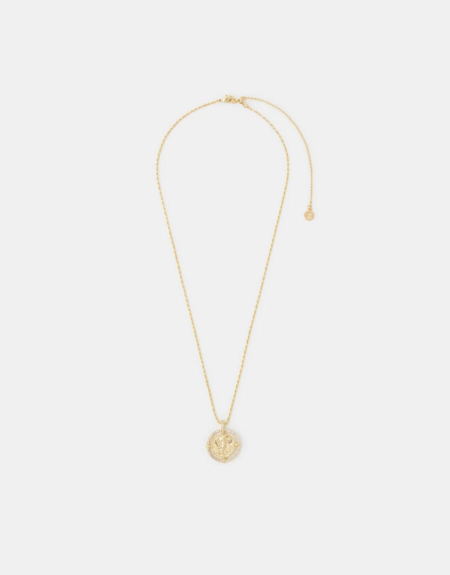 14ct Gold-Plated Diamanté Coin Necklace