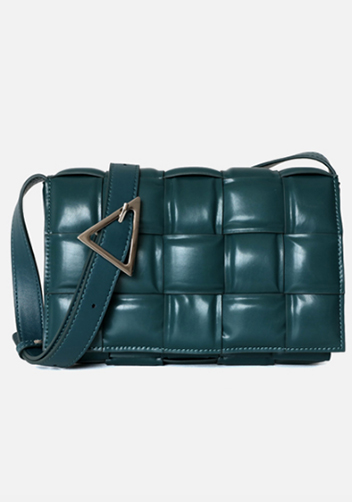 Mia Plaid Square Leather Shoulder Bag Green
