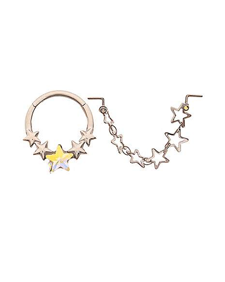 Kayla Malecc Multi-Pack Titanium Seamless Star Septum Ring and L-Bend Star Chain Nose Ring 2 Pack - 20-16 Gauge