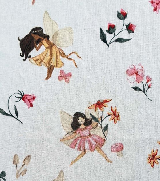 Floral Fairies on Cream Nursery Cotton Fabric