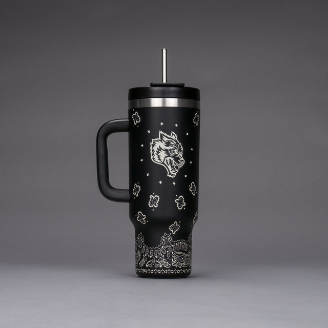 Western Wolf Travel Tumbler in Black