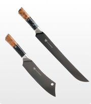 The Valhalla Series Ravenstone Bundle | 8" Chef-Cleaver Crixus Hybrid + 12" Slicing & Carving Knife