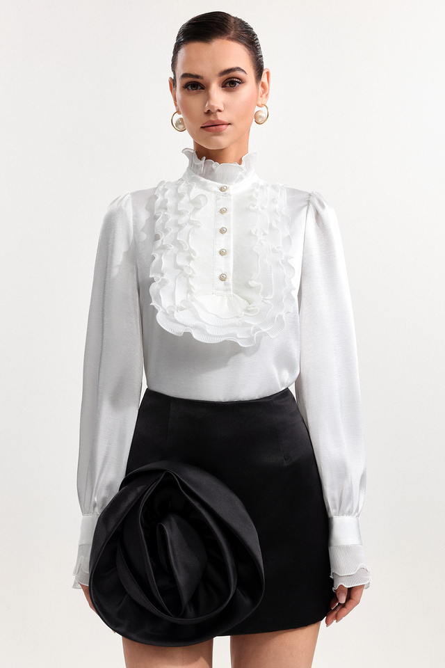 Xerca Chic Tailored Long Sleeve Falbala Woven Top