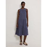 Slate Blue Soft Poplin Tiered Midi Dress