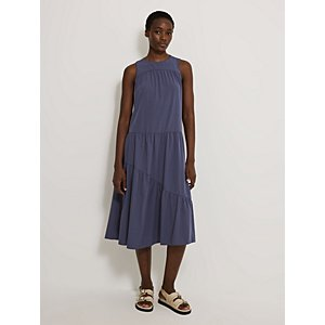 Slate Blue Soft Poplin Tiered Midi Dress