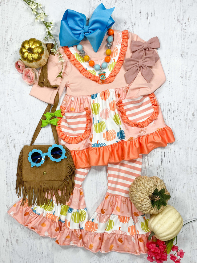 Pink & Pumpkins Flared Pants Set