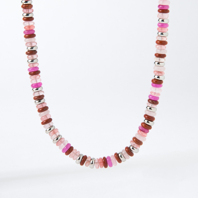 Pink Multicolored Gemstone Bead Necklace
