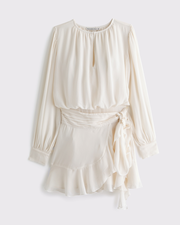 Long-Sleeve Wrap Micro Mini Dress