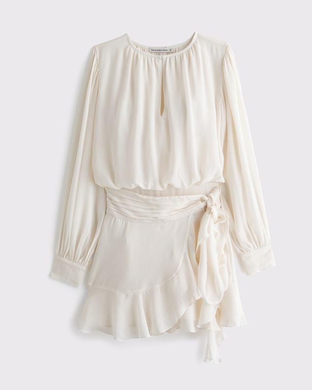 Long-Sleeve Wrap Micro Mini Dress