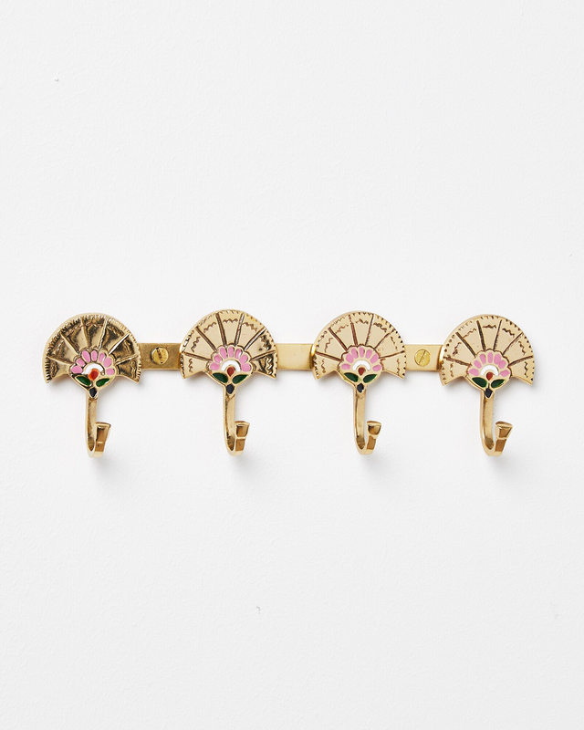 Floral Gold Metal Wall Storage Hooks