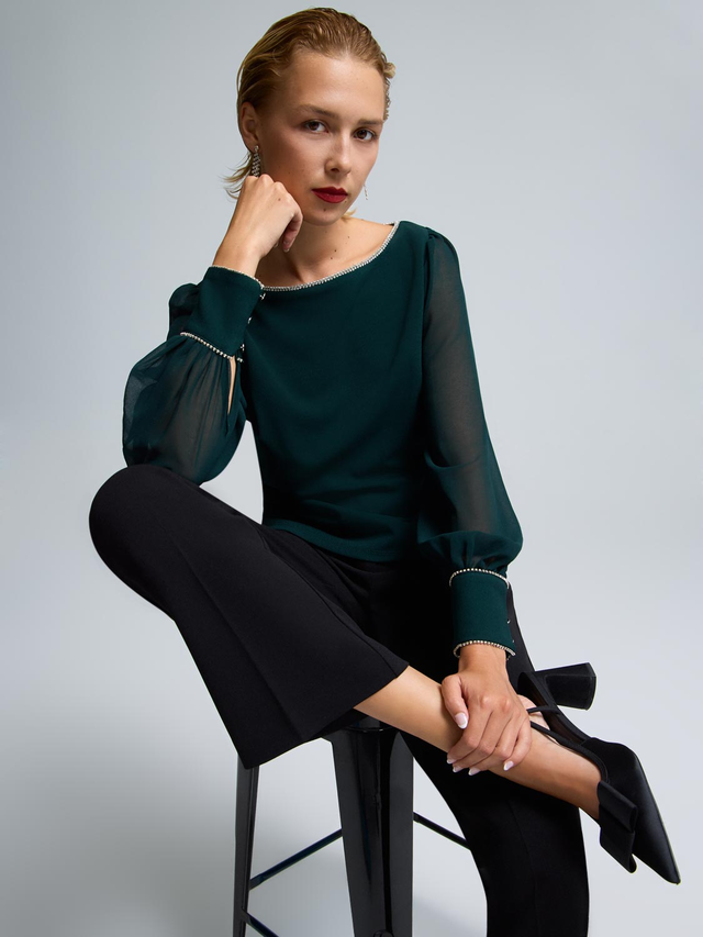 Rhinestone Boat Neck Top