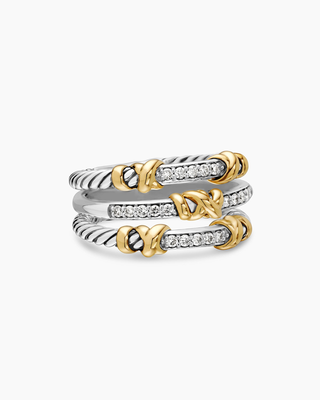 Petite Helena Wrap Three Row Ring in Sterling Silver with 18K Yellow Gold and Diamonds, 12mm