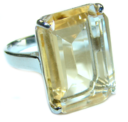 28.8 carat Genuine  Lemon Quartz  .925 Sterling Silver handcrafted ring size 6 3/4