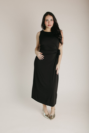 The Amary Draped Detail Midi Dress in Black