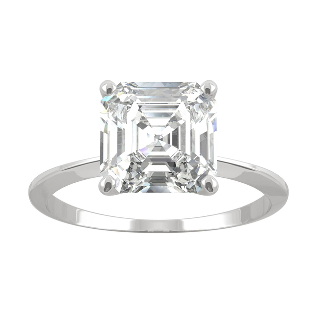 2.21 CTW DEW Asscher Moissanite Engagement Ring in 14K White Gold