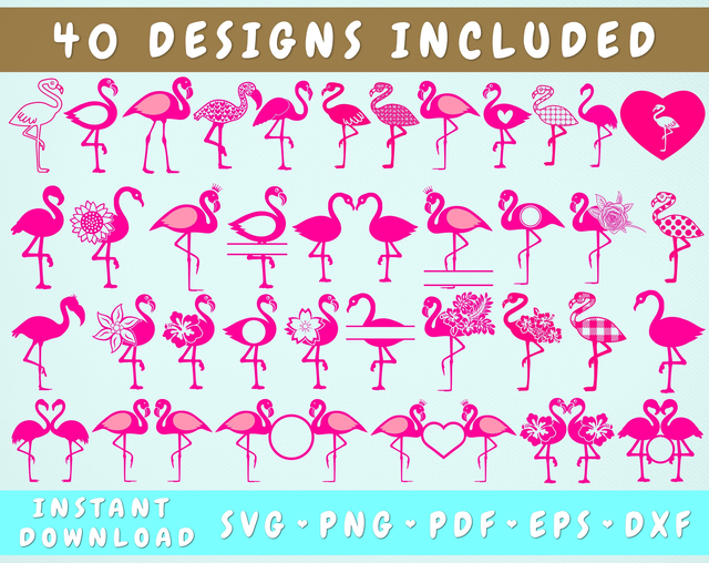 Flamingo SVG Bundle - 40 Designs, Flamingo PNG, Flamingo Cut Files for Cricut, Silhouette, Flamingo Monogram SVG