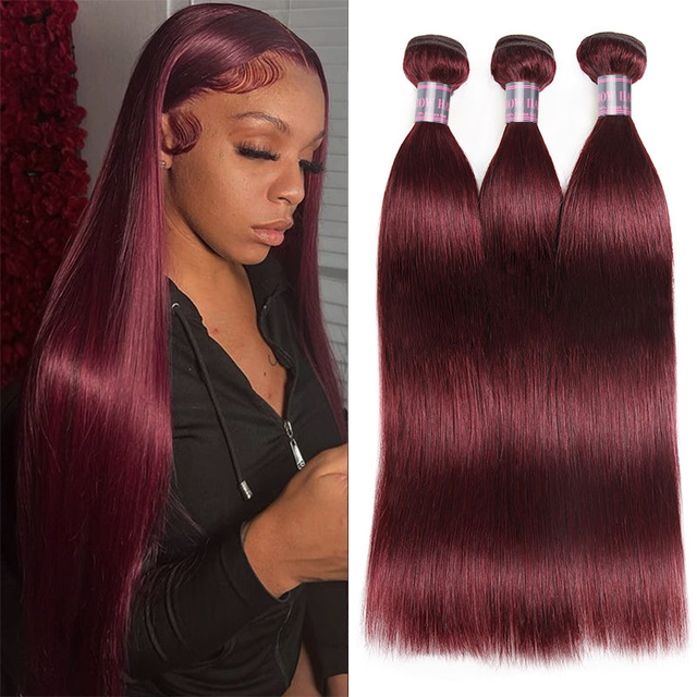 Ishow Burgundy #99J Human Hair Bundles Body Wave Straight Hair 3 Bundles Peruvian Hair Weave