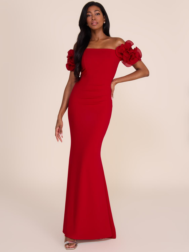 Off-The-Shoulder Gown With Chiffon Rosettes