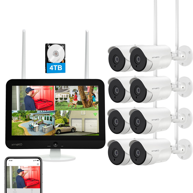 [8CH w. IPS Screen] XMARTO 8CH Wireless Security Camera System with HD Monitor NVR and 8* 2-Way Audio Home Surveillance Cameras(5MP 8CH NVR, 4TB Hard Disk and Cloud Storage,Works with Alexa,Plug N Play)