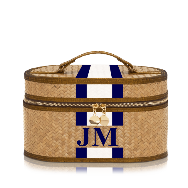 Straw Vanity Case - Navy & White