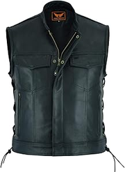 A&H Apparel Mens Genuine Top-grain Leather Vest Biker Vest Concealed Carry Durable Vest (Small)