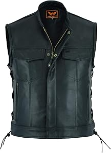 A&H Apparel Mens Genuine Top-grain Leather Vest Biker Vest Concealed Carry Durable Vest (Small)