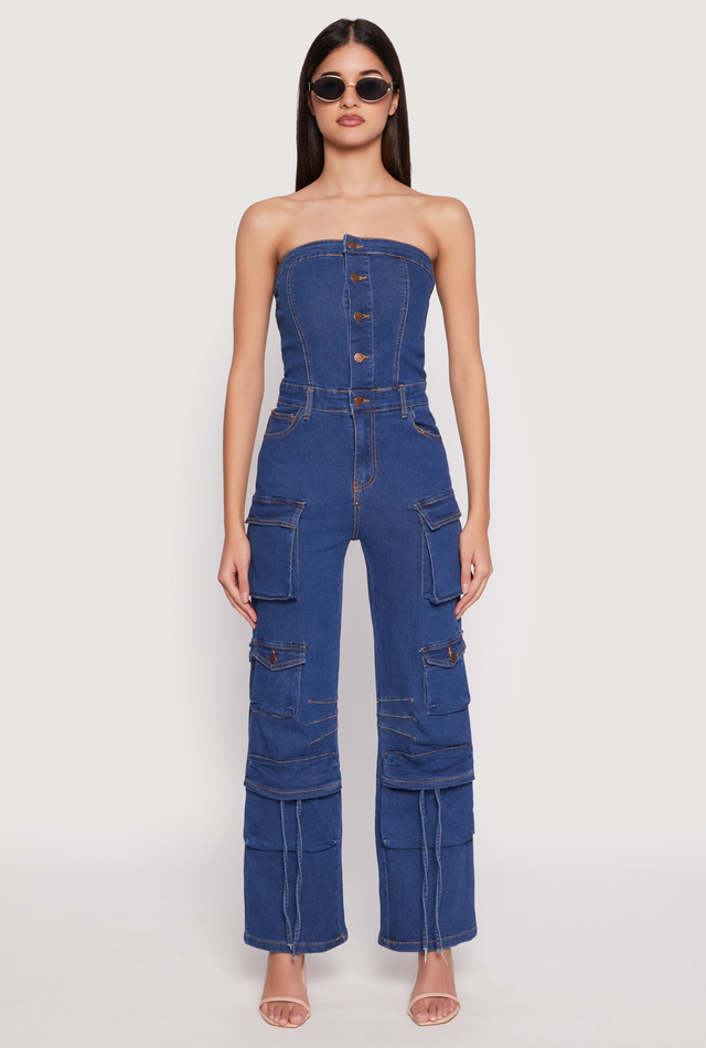 Daisy Denim Straight Leg Cargo Jumpsuit
